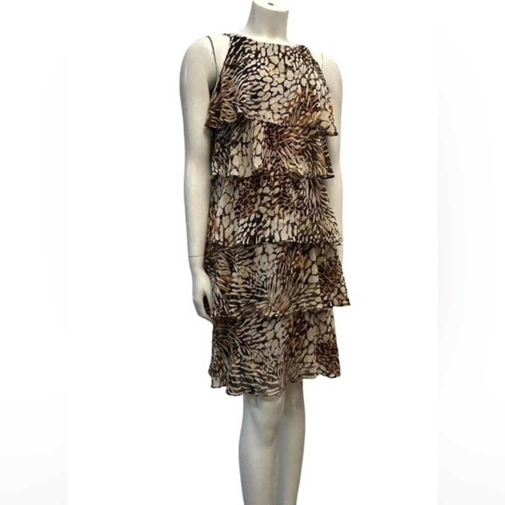 Jolibel Elegant Layered Tiered Ruffle Animal Print Sleeveless Mini Dress